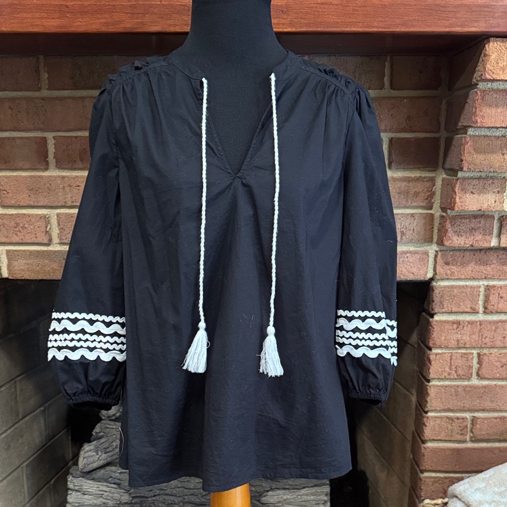 Crown & Ivy Black Blouse with White Trim